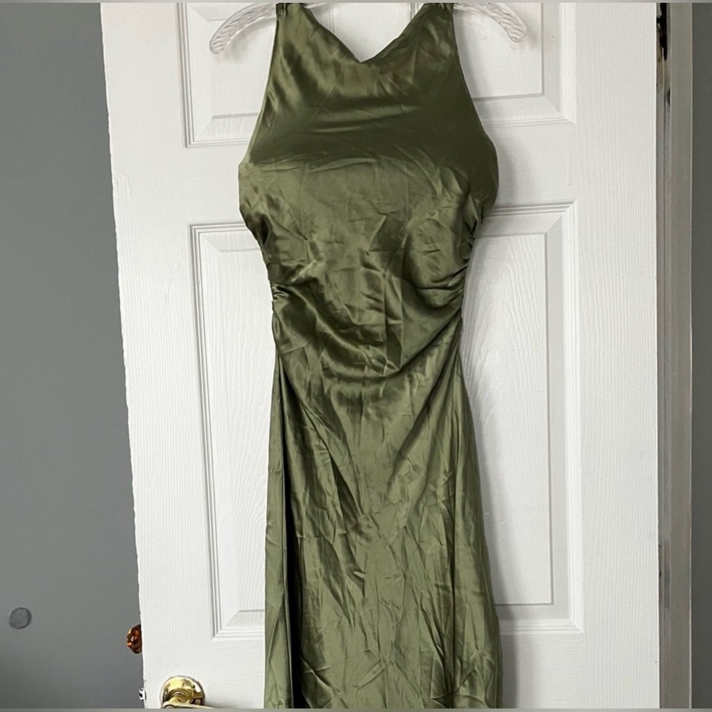 NEW Reformation Casette Silk Maxi Dress Artichoke Green Size 4 - Picture 9 of 11